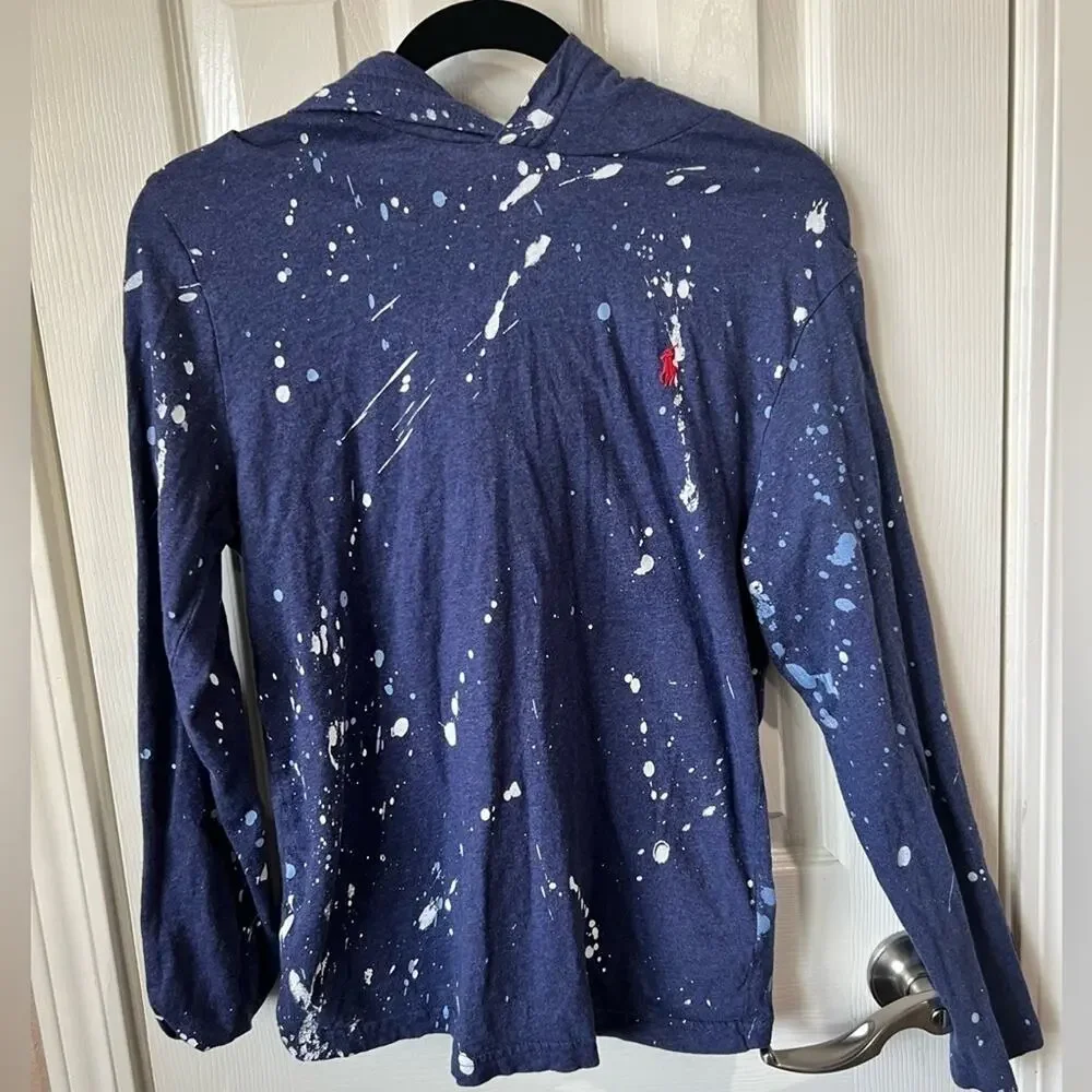 Ralph Lauren long sleeved hooded Tee Shirt Sz L 14/16 Blue